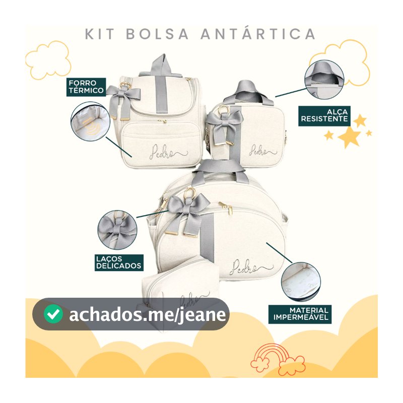 Kit Maternidade 4 Peças Duas Bolsas, Mochila e Estojo Personalizado Térmica, Coleção Antártica