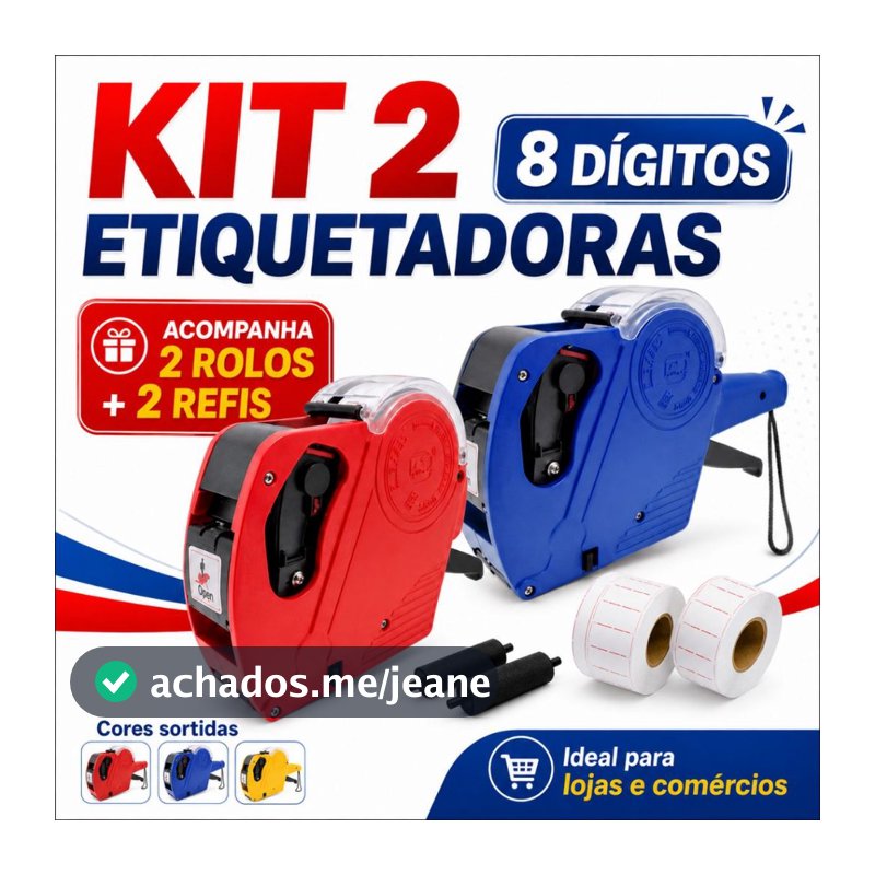 Kit 2 Etiquetadoras Manual De Preço 8 Dígitos Com Etiquetas E Refis Para Loja