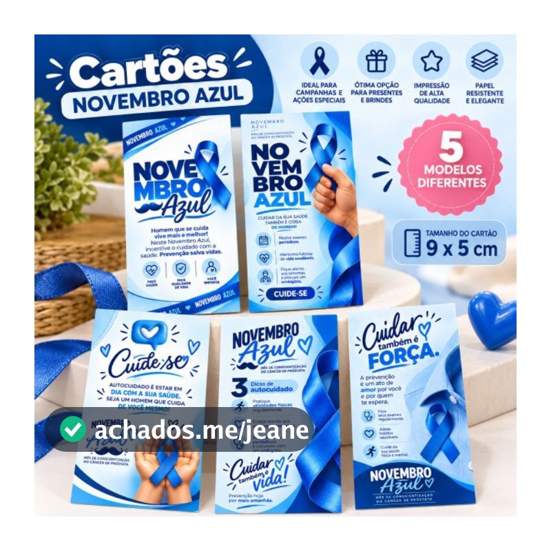 50 ou 100 Cartões Mensagens Novembro Azul 5x9 cm - Pronta Entrega - Envio Rápido