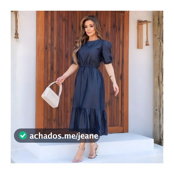 Vestido Midi Jeans Moda Evangélica e Social Manga Princesa