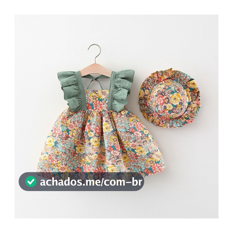 Vestido baby menina flores algodão estilo férias jardim na festa com chapéu grátis
