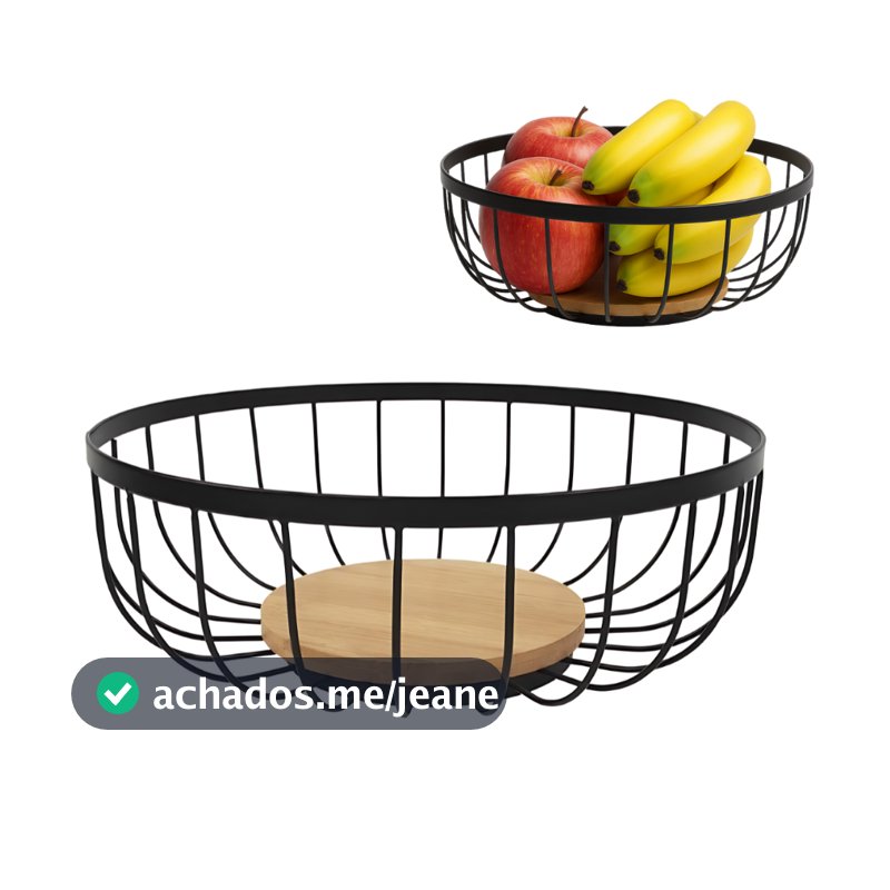Fruteira de Mesa Redonda Com Base em Madeira 28cm