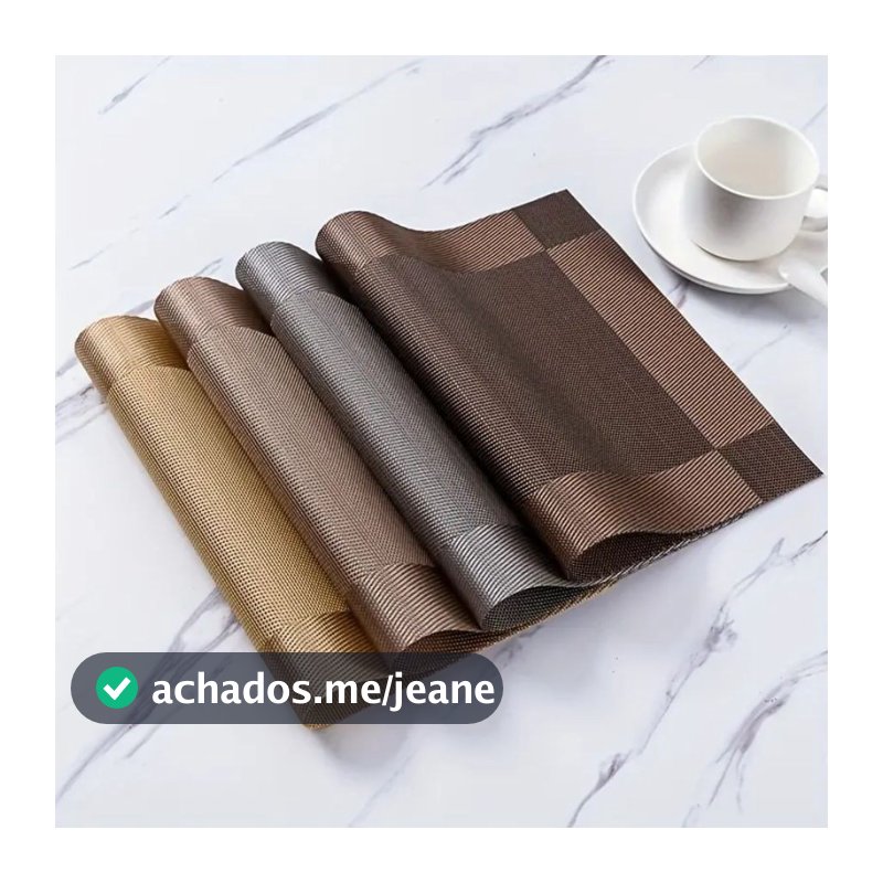 KIT 1 ou 4 ou 6 Jogo Americano Metalizado em PVC Retangular Mesa Posta Sousplat