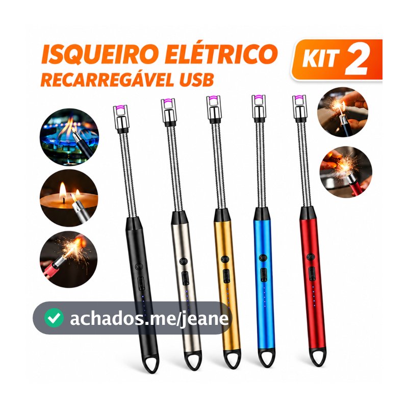 Isqueiro Eletrico Acendedor De Fogão Churrasqueira Vela com Recarga USB
