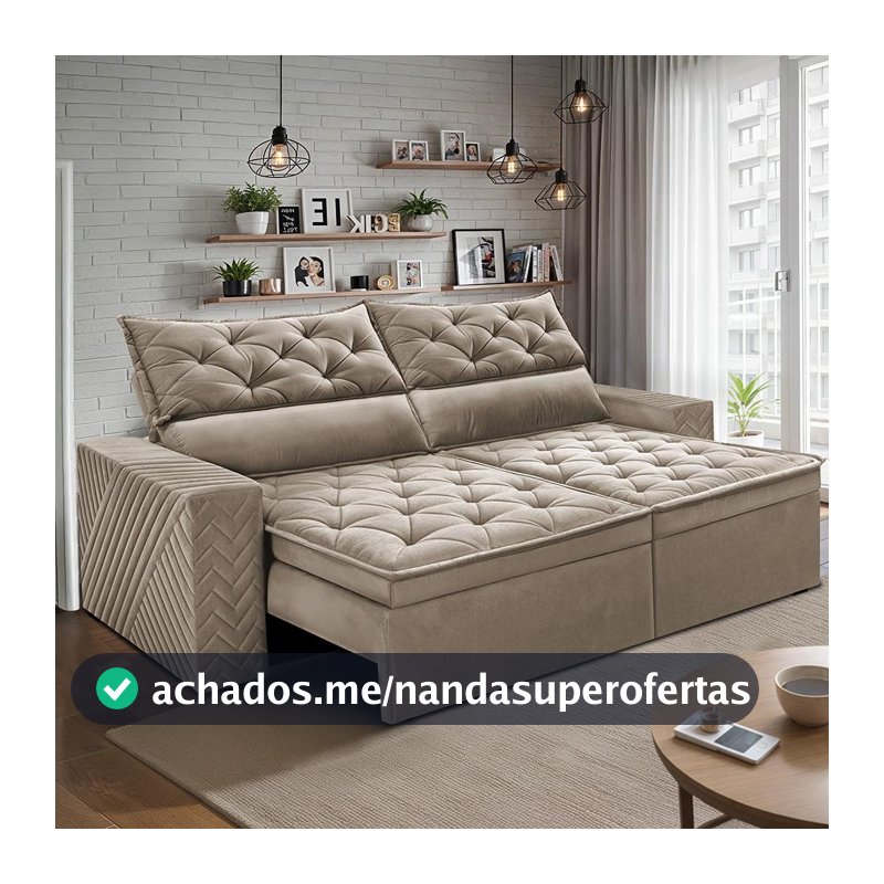 Sofá Retrátil Reclinável 2,00m Essence. Velusoft Cama inBox