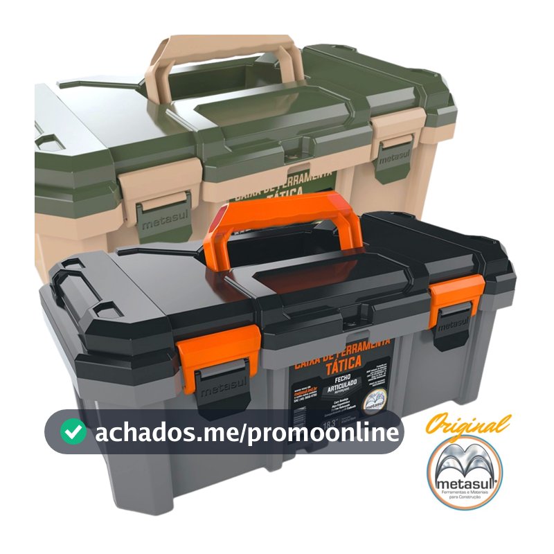 Caixa De Ferramenta Maleta Grande Reforçada Tática 18.3" P/ Mecânico Encanador Marceneiro Pedreiro Metasul Original