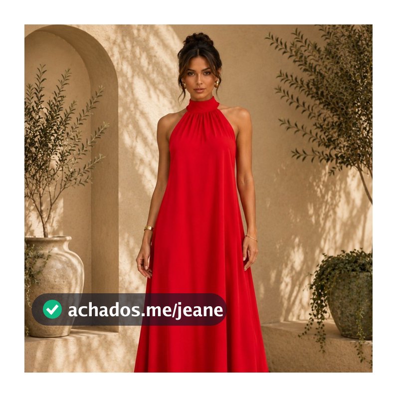 Vestido Longo Feminino em Crepe Duna – Elegante com Gola Alta e Costas Abertas