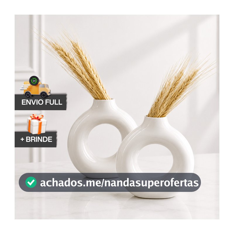 Kit 2 Vasos Decorativos Modernos Circulares COM Trigo Artificial + Presente Envio Rápido Decoração Minimalista Casa