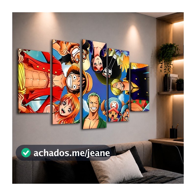 Quadro 5 Peças Para Sala One Piece Anime Desenhos Series 3d