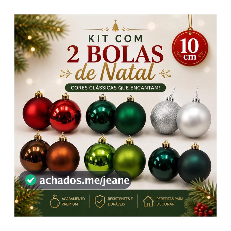 Kit 2 Bolas de Natal: Fosca, Glitter e Lisa Diversas Cores 10CM Árvore de Natal Decoração Natalina