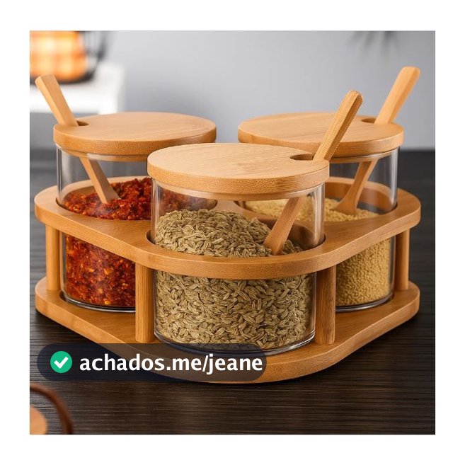 Kit 3 Potes Porta Temperos Com Suporte Condimentos em Bambu e Vidro 350ml Com Colher