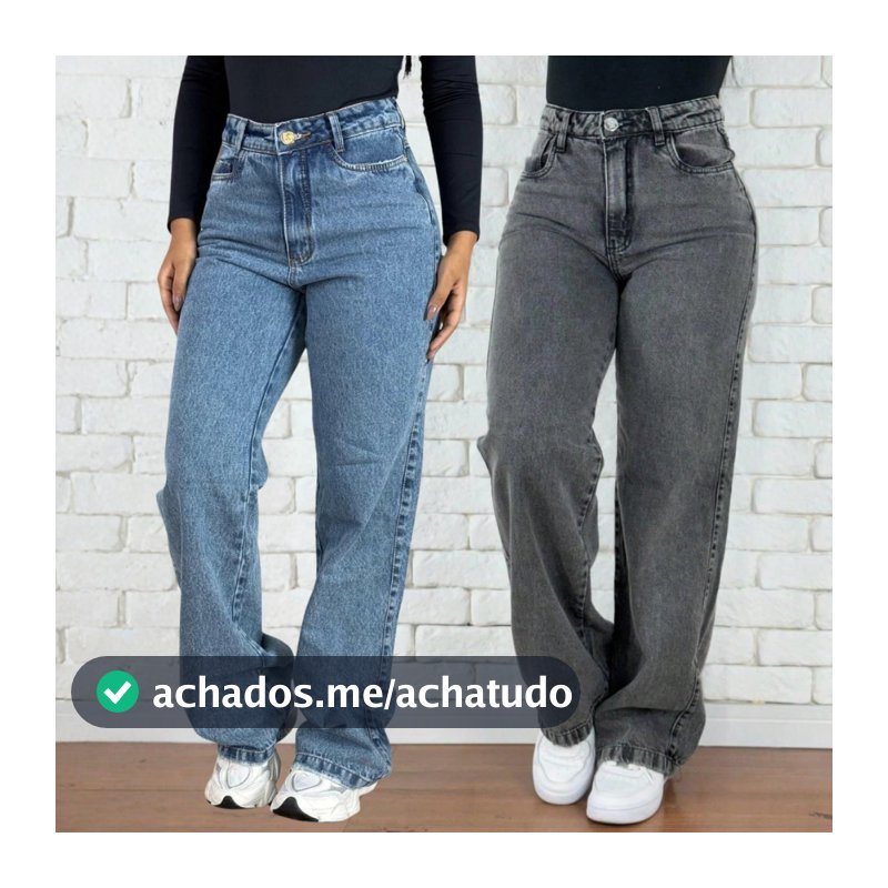 Kit 2 Calças Jeans Wid Leg Cos Alto Aumenta Bumbum Moda Feminina