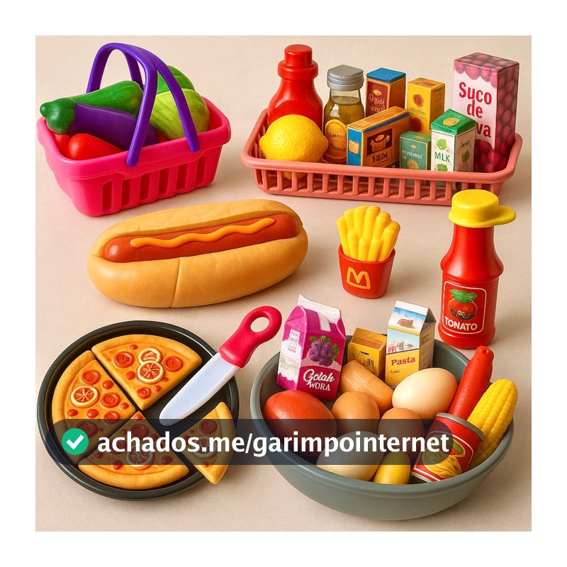 Kit Brinquedos Menino Menina Comidinha Infantil Velcro Mercadinho Comidas Brinquedo Cozinha Infantil