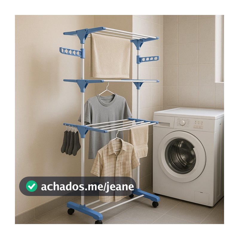 Varal de Chão Vertical com Rodinhas Dobravel Portátil Grande 3 Andares Ideal para Lugares Pequenos