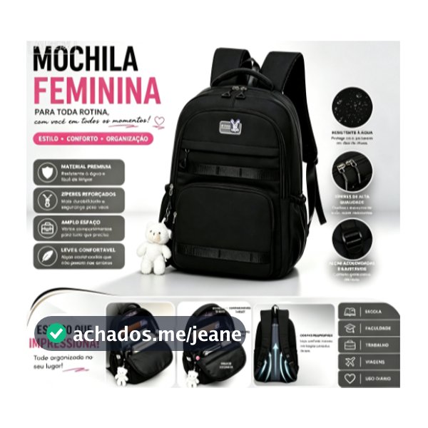 Mochila Feminina Escolar Impermeável Grande Bolsa Feminina Faculdade Trabalho Moda Premium