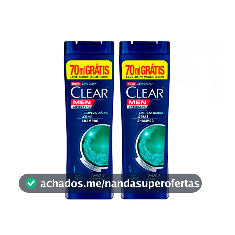 Kit Shampoo Clear Anti-Caspa Limpeza Diária 2 Em 1 Leve 400ml Pague 330ml - 2 Unidades