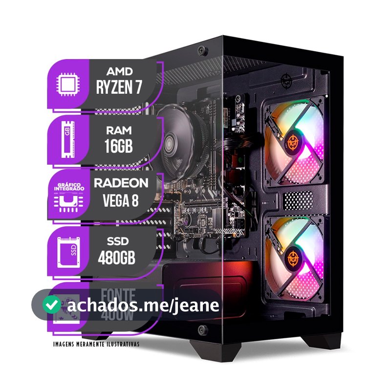 PC Gamer Mancer, AMD Ryzen 7 5700G, Vega 8, 16GB DDR4, SSD 480GB, Fonte 400W 80 Plus