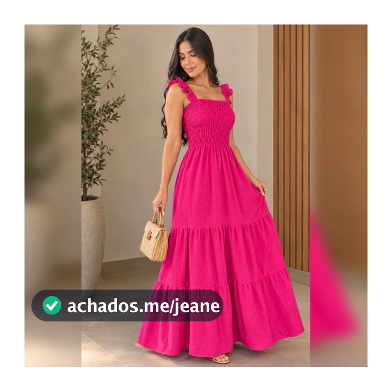 Vestido Longo Feminino Três Marias com Alça e Babado   - Vestido em Duna 033