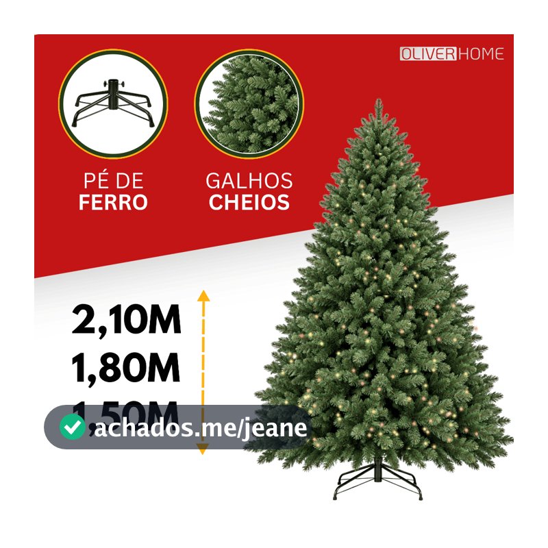 Árvore de Natal 2.10 cm 850 Galhos Exclusiva Super Cheia Grande Luxo Decoração de Natal Oliver Home