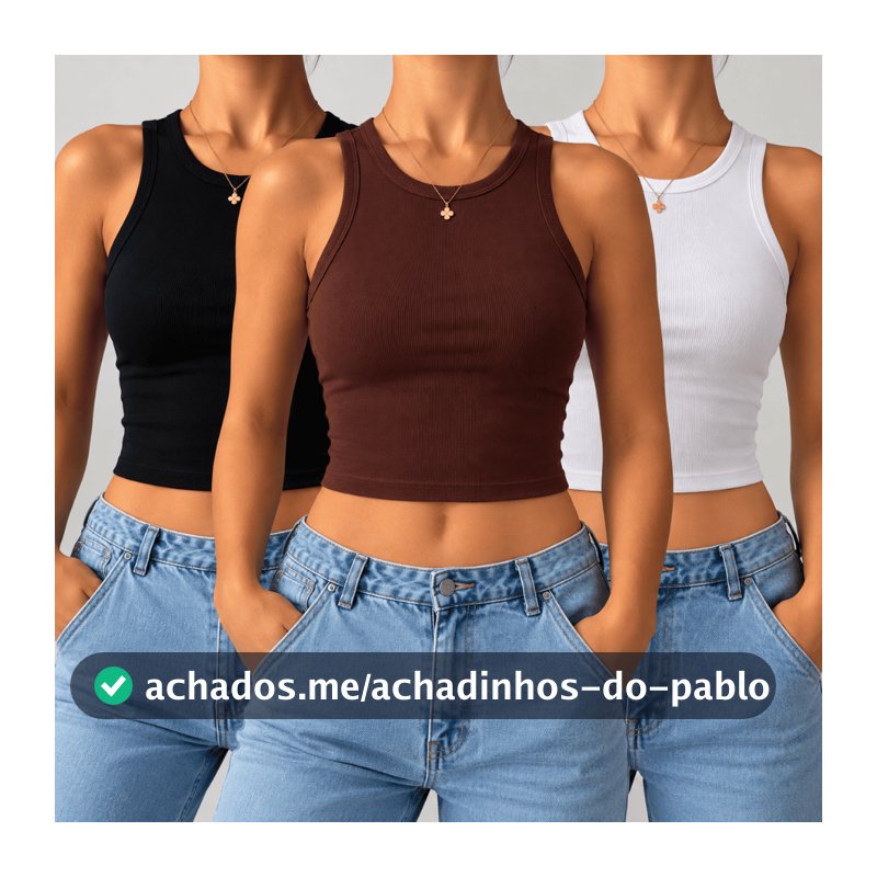 Kit 3 Cropped Feminino Canelada Regata Feminina Camiseta Básica Feminina Croped Regatinha Cropet canelado básico algodão