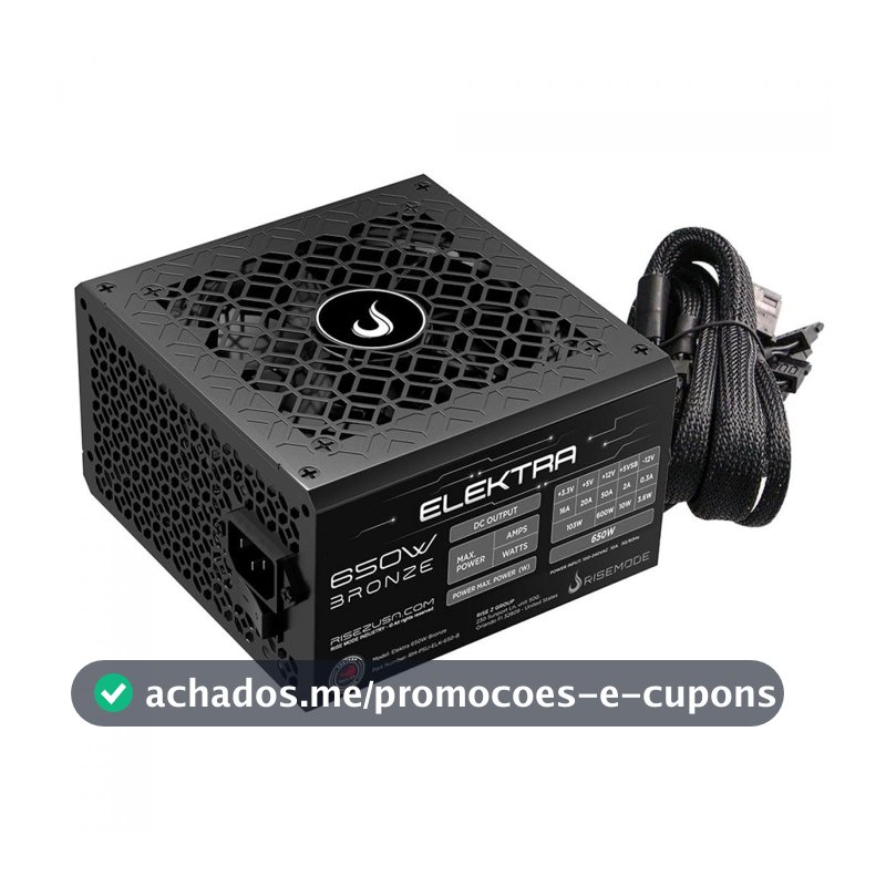 Fonte Rise Mode Elektra, 650W, 80 Plus Bronze, PFC Ativo, Preto, RM-PSU-ELK-650-B