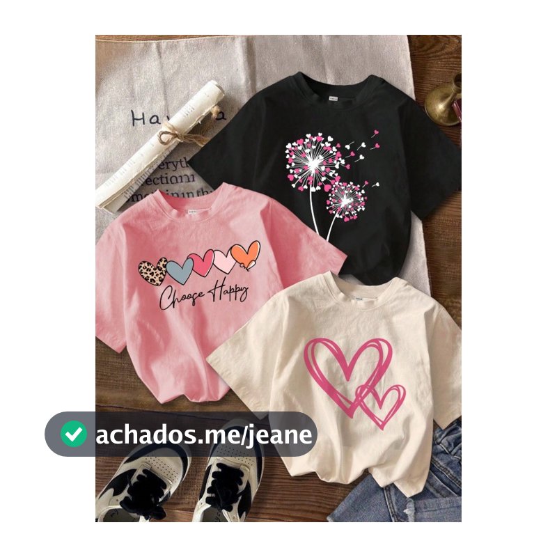 Kit 3 Camiseta Feminina Tshirt Básica 100% Algodão Blusa De Menina Casual Modinha Lançamento