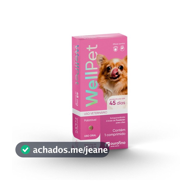 Wellpet 45mg Antipulgas e Carrapatos Cães 2-4,5kg Fluralaner