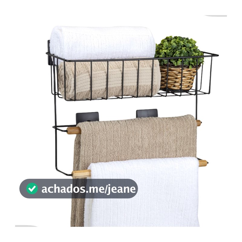Porta Toalha Toalheiro Duplo Banheiro Multiuso Fixação Dupla Face Eco Design Preto Arthi