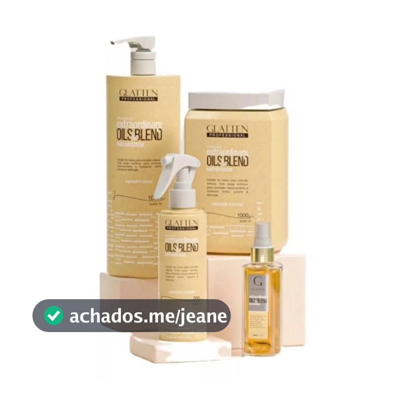Glatten Kit Extraordinary Oils & Blend 4 passos Shampoo 1L, Mascara 1kg, Leave-in e Serum