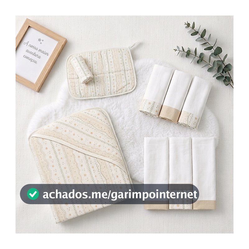 Kit Enxoval Completo Bebê 9 Peças Fralda, Toalha, Cueiro e Pano de Boca 100% Algodão Papi