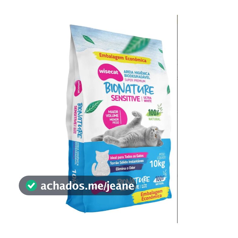 Areia Higiênica Gato Biodegradável 10kg Bionature Sensitive Ultra White Sem Odor Torrão Forte