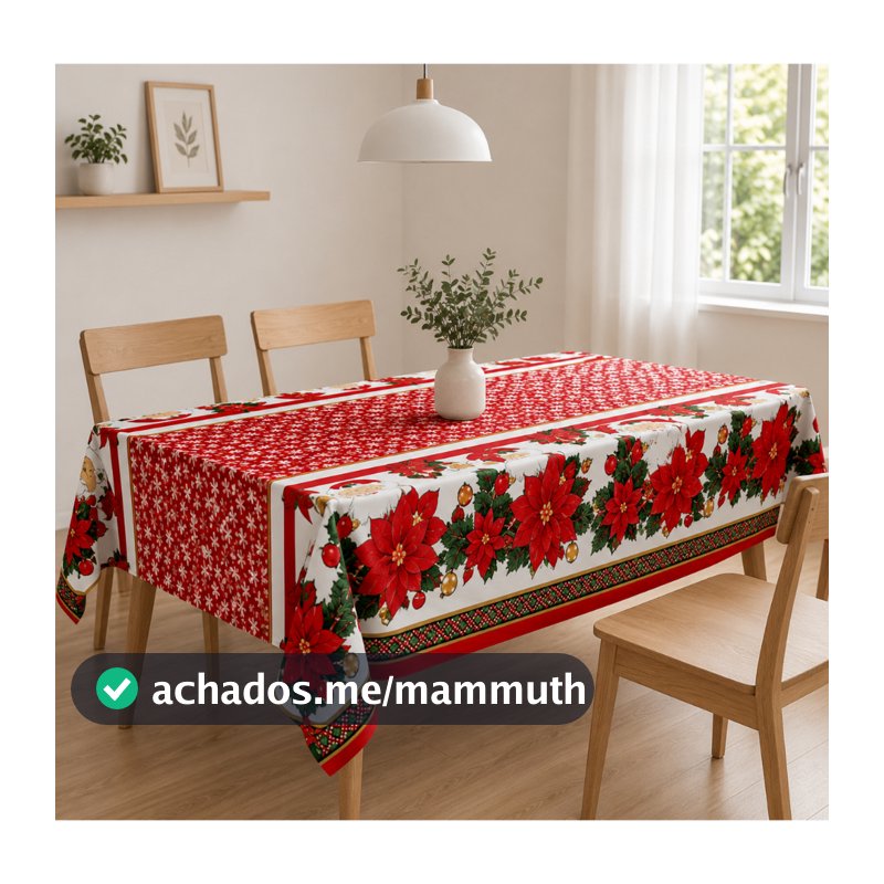 Toalha de Mesa Natalina Oxford Estampada – Decoração de Natal para Cozinha e Sala