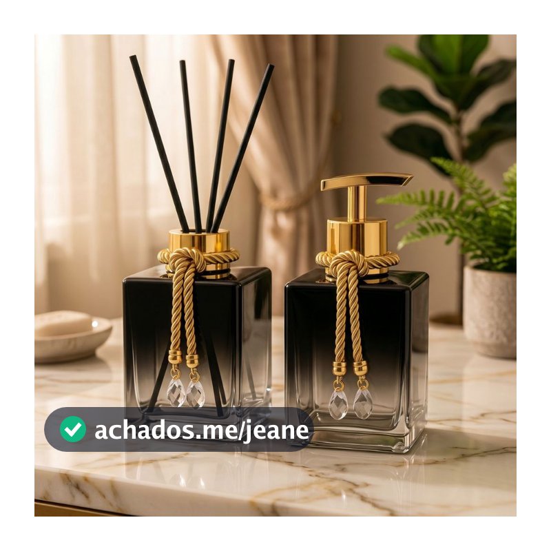 Kit Lavabo Sabonete Liquido e  Difusor De Ambientes Aromatizador Varetas Luxo Cubo De Vidro