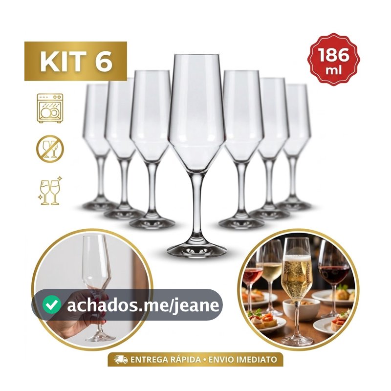 Kit Jogo de 06 Taças Vidro Cristalino Buffet 186 ml transparente Pronta Entrega