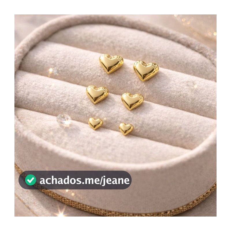 KIT 3 Peças Trio Brinco feminino Coração banhado Ouro 18k