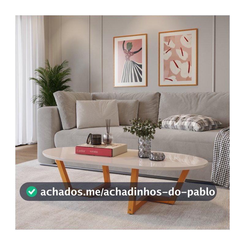 Mesinha De Centro Sala de Estar Moriá Oval Pés De Madeira Maciça Decoração Moderna