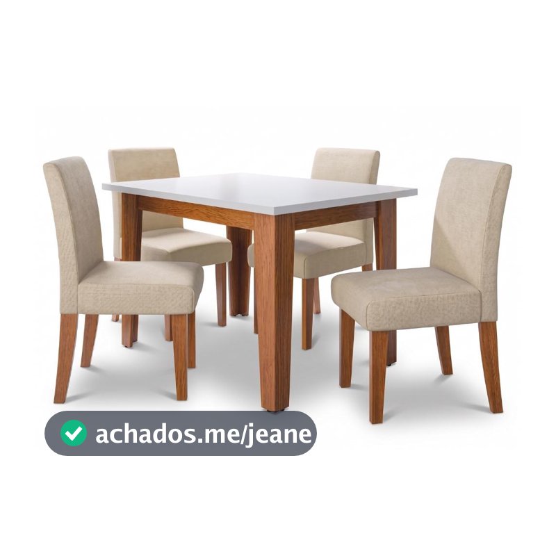 Conjunto Sala de Jantar Mesa Miami 1,20m 4 Cadeiras Trieste Madeirado/Bege Dobuê