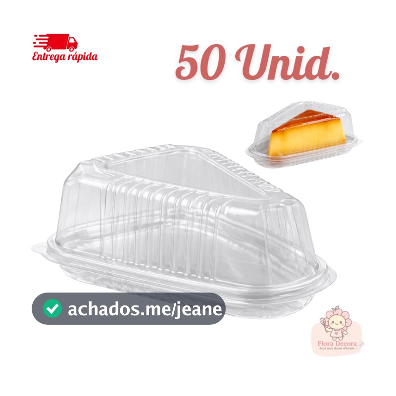 Kit 50 Embalagem Triangular Plástica Transparente Fatia de Bolo Com Tampa
