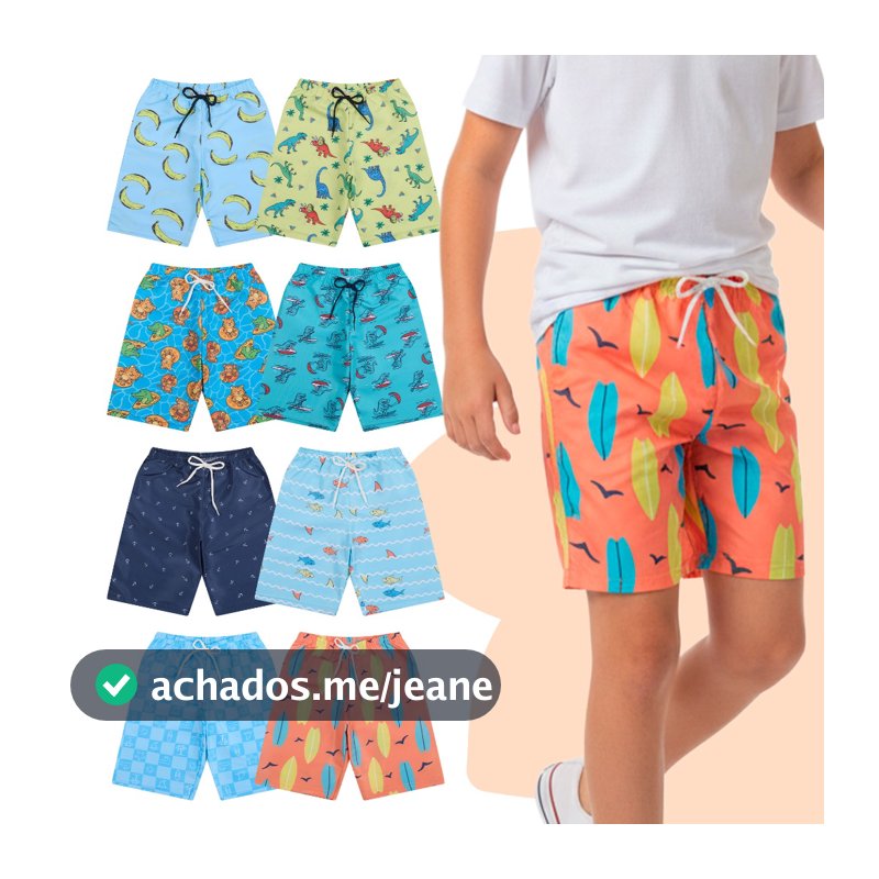 Kit 3 ou 5 Shorts Tactel Sortidas Bermuda Juvenil Menino Infantil Masculino Moda Praia Verão Estampadas Roupa de Piscina