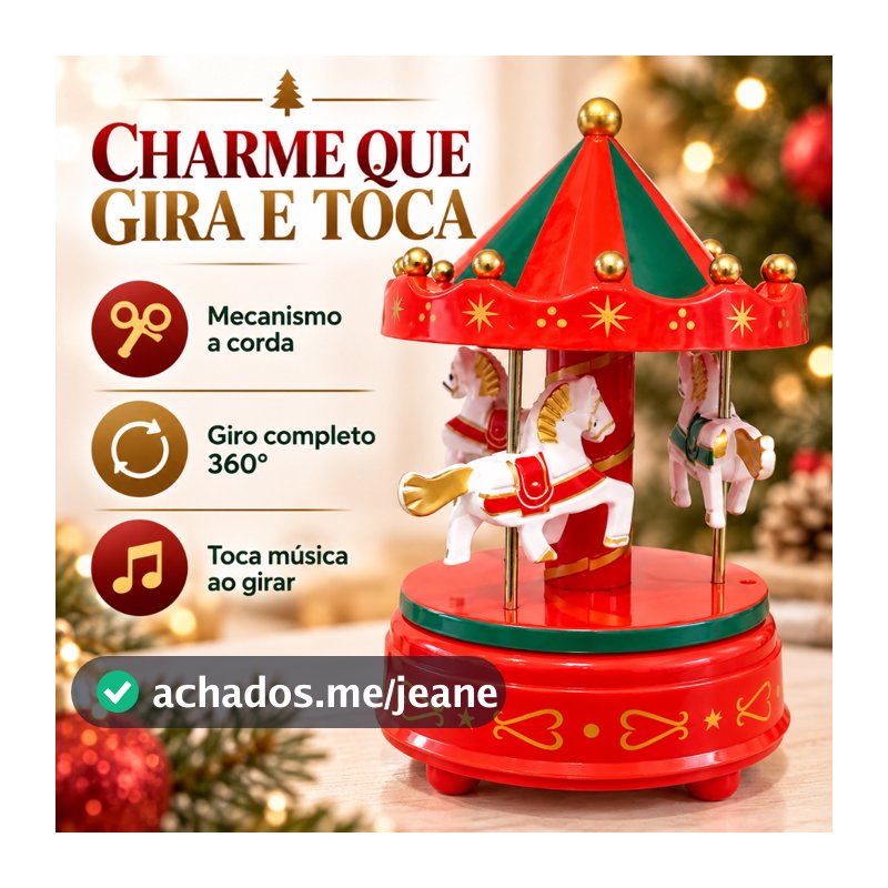 Decoração de Natal Mini Carrossel Musical a Corda