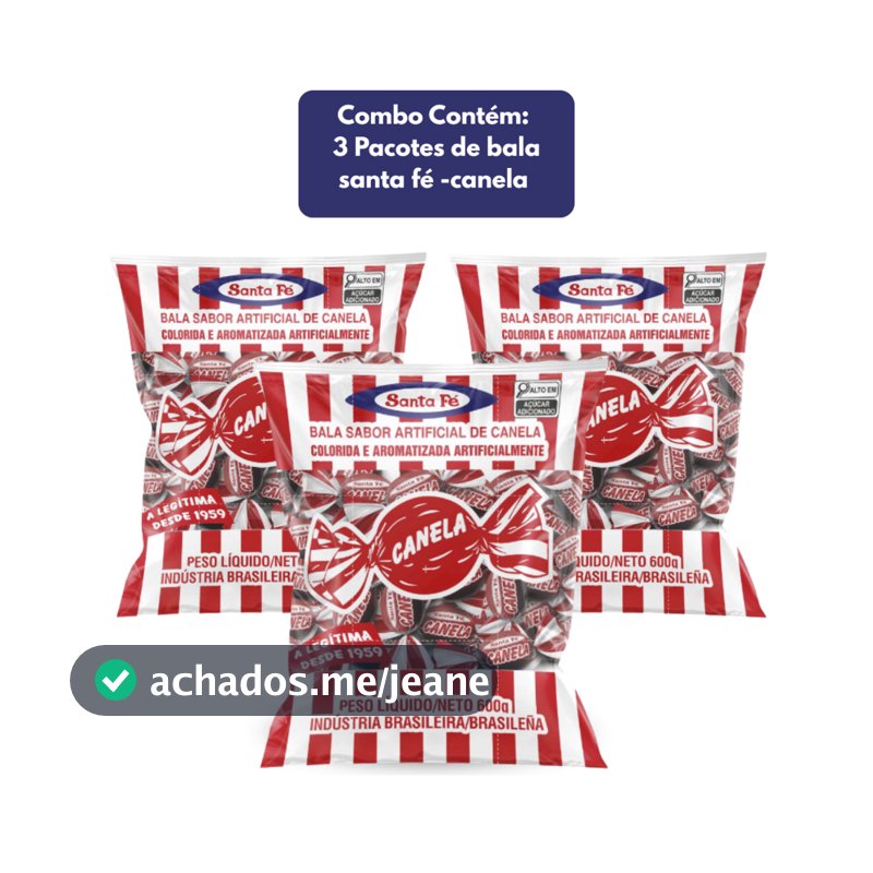 Combo 3 Pacotes Bala Dura Canela Santa Fé 600g