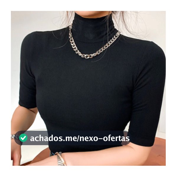 Blusa Feminina Básica Suplex Gola Alta Manga Curta Elegante Estilosa