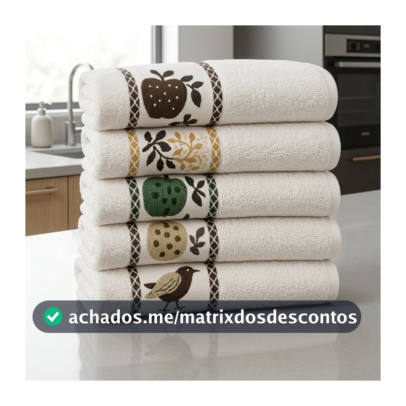 Kit 5 Pano De Copa Atoalhado 45x65cm Toalha De Prato Desenho 100% algodão