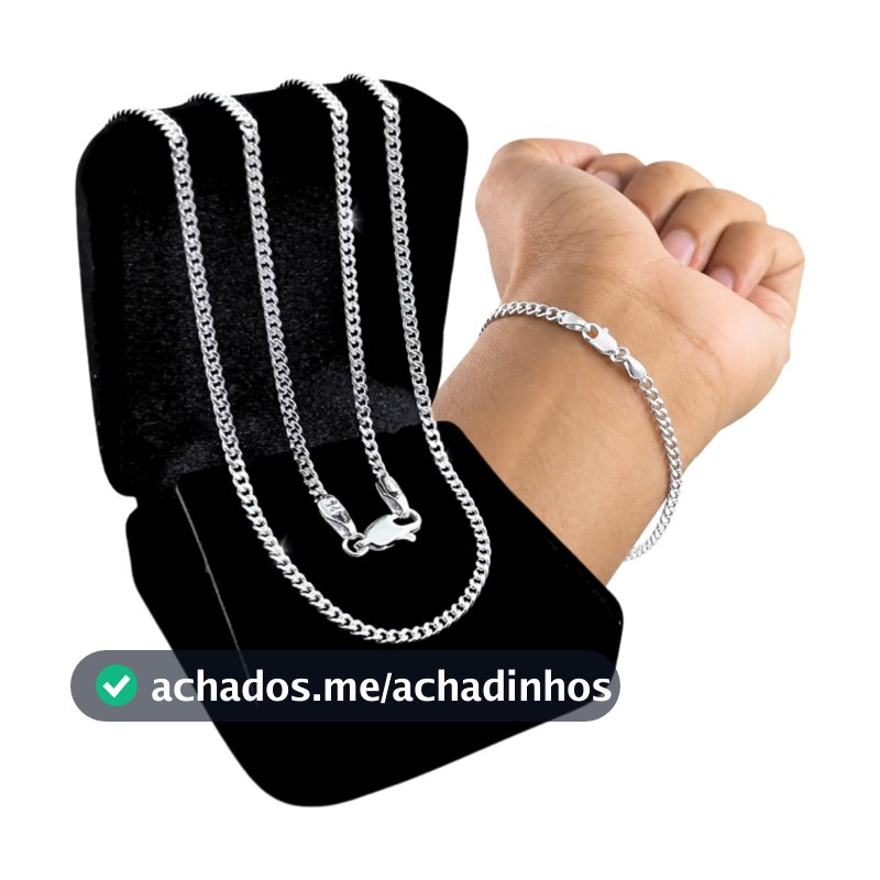 Kit Corrente + Pulseira Cordão Colar Masculino Prata 925 Grumet Fina 2mm Escama De Peixe 70cm 60cm