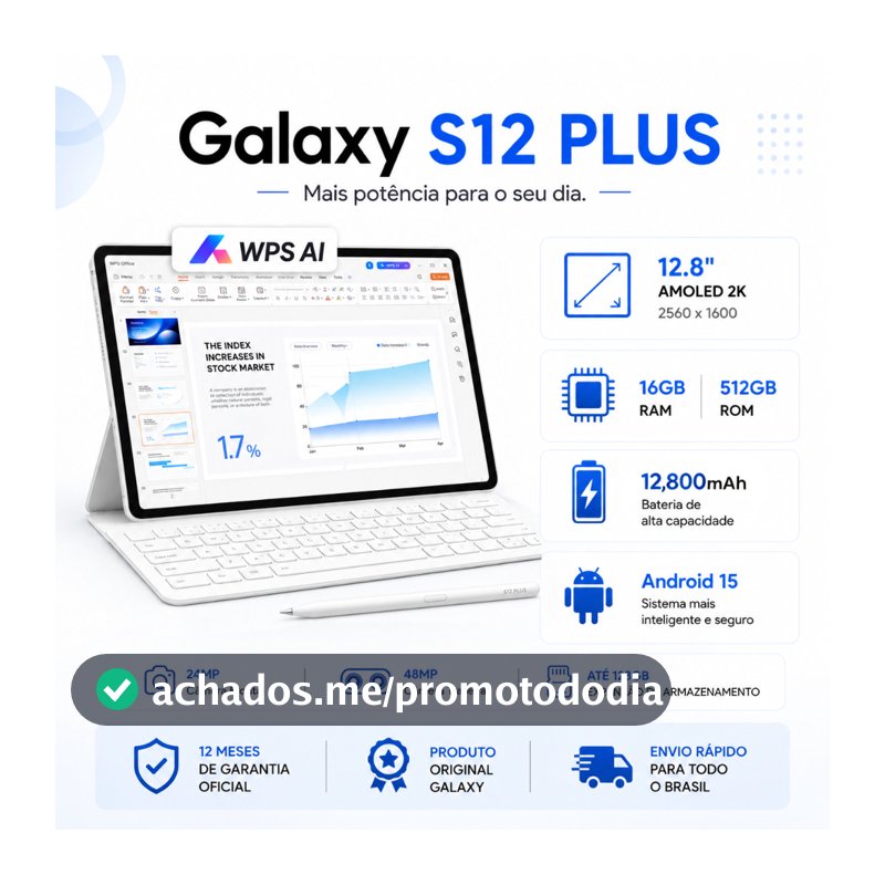Tablet Galaxy S12 Plus  16 GB + 512 GB, 12,8 polegadas, bateria de 12,800 mAh 5G wifi | Trabalho e entretenimento