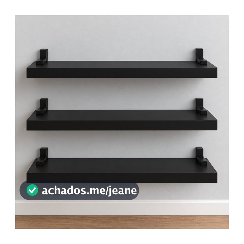 Kit 3 Prateleiras 60cm MDF Luxo Nichos Sala Cozinha Quarto Banheiro Com Kit De Instalação Preto/Branco