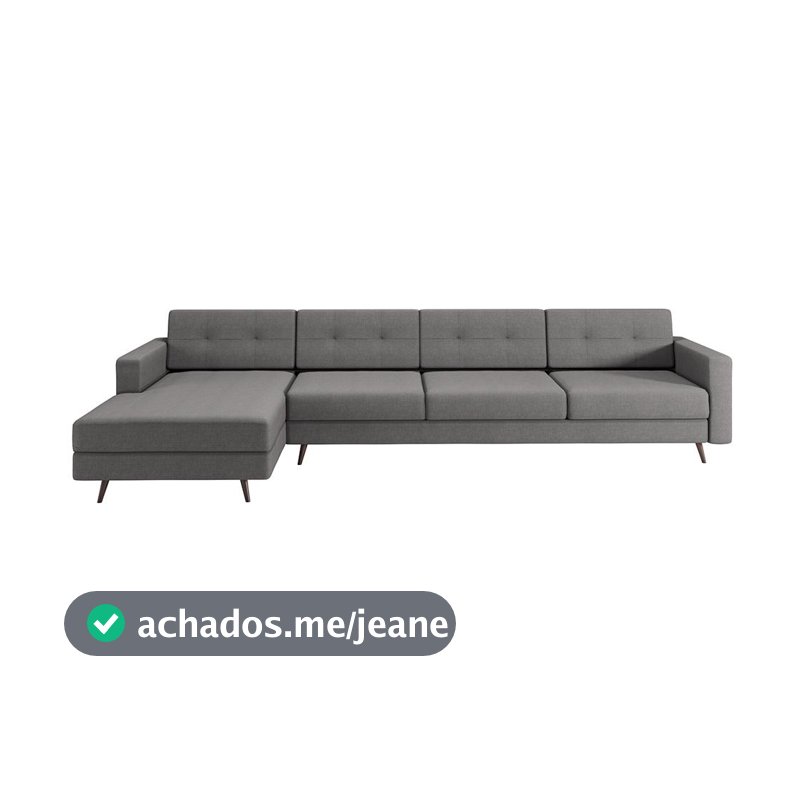 Sofá 4 Lugares Living com Chaise Esquerdo Pé Palito Linho Cotton Cinza