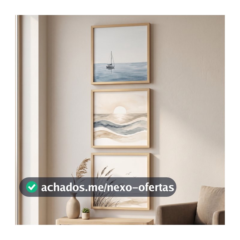 Kit Quadros Natureza Serena Paisagem Aquarela Minimalista 20x20 30x30 Moldura Madeira Decoração
