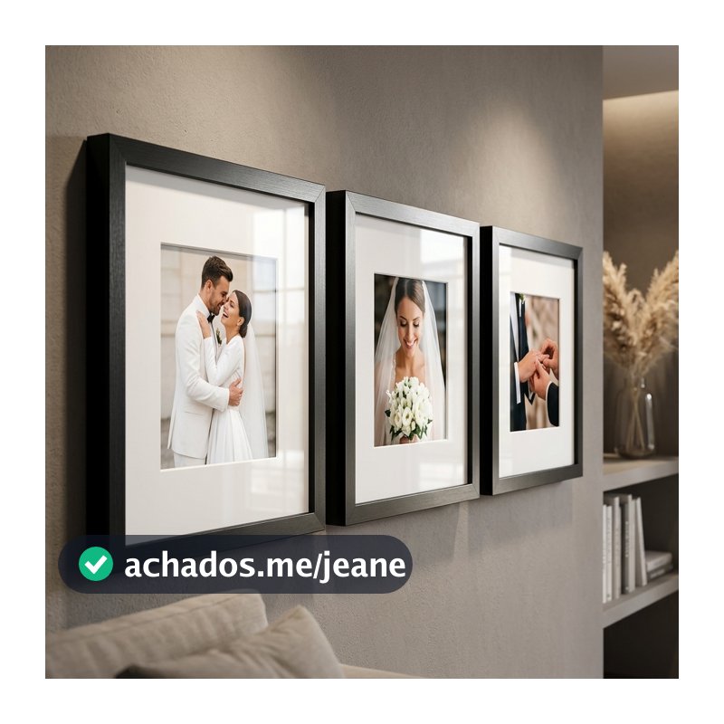 kit 3 quadros decorativos moldura fotográfica 23x23cm moldura com paspatur foto 10x15