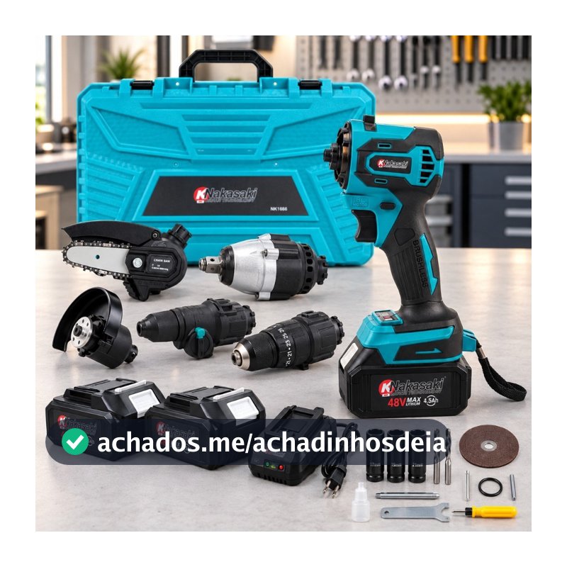 Kit Ferramentas 5 em 1 Nakasaki Baterias 48V Brushless Furadeira Martelete Motosserra Chave Impactoo